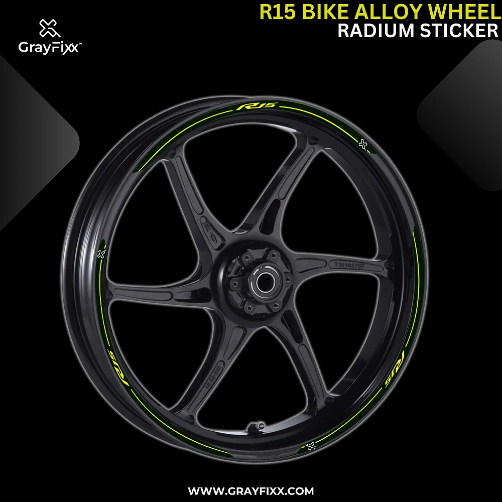 Alloy Wheel Radium Sticker For R15 V1/V2/V3/V4 | Printed In Premium Radium With FPF(Fade Protection Film), Water Proof, Precut Sticker, Pack Of 10